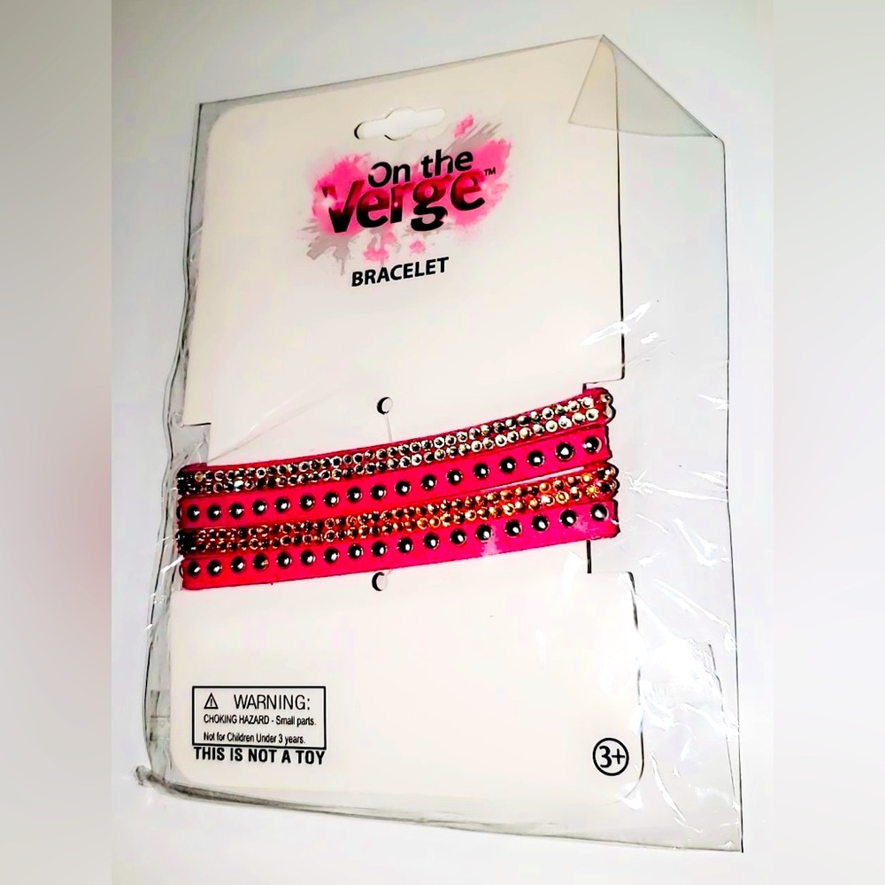 On the Verge Bling Velvet Soft Snap Back Suede Bracelet Pink & White Color NIP